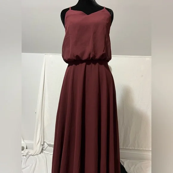 Elegant Maxi Chiffon Bridesmaid Dress Sleeveless Prom Evening Party Size S Wine - Picture 6 of 9